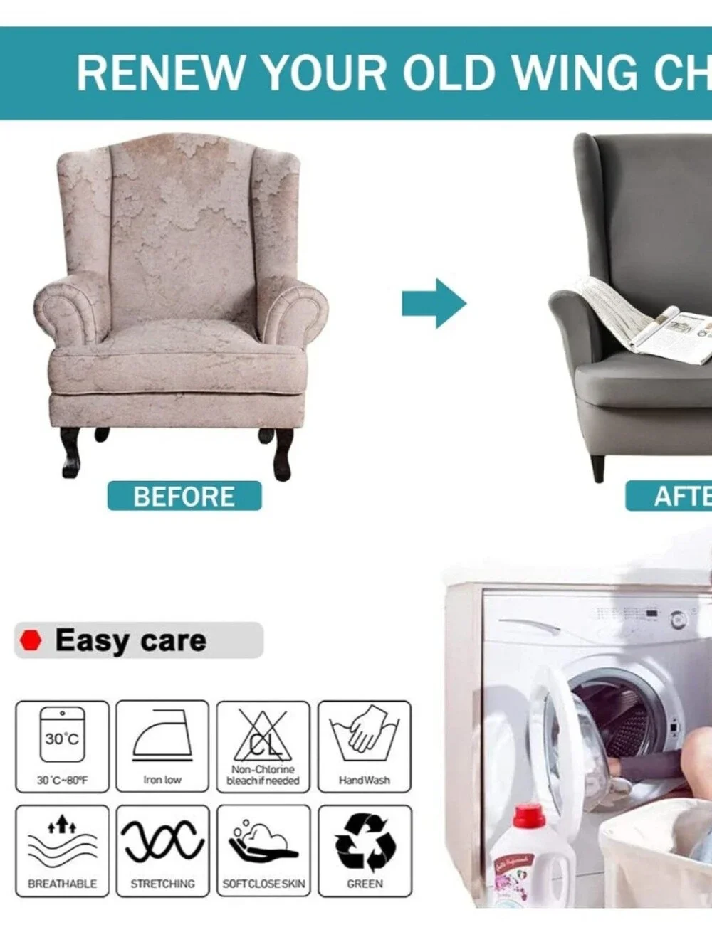 Gray Stretch Wing Chair Slipcovers [Set Of 2]